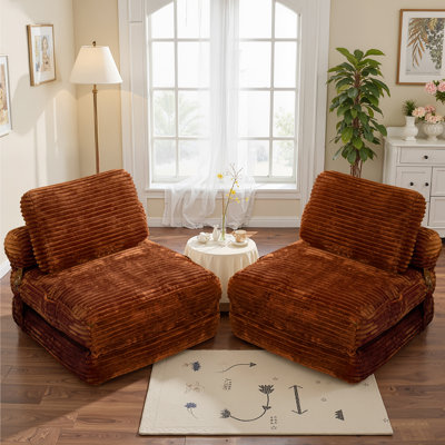 2-Pack Corduroy Convertible Sofa Bed - Foldable Lazy Couch With Cushion For Living Room