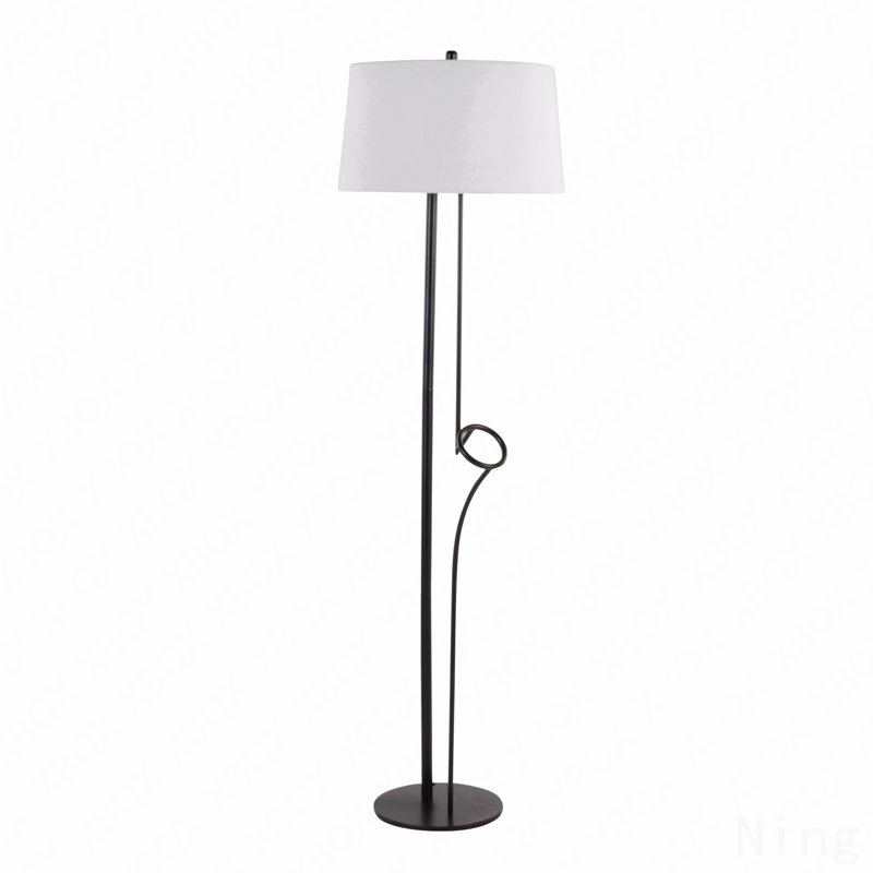 Shadow Contemporary Floor Lamp In Black Steel With White Linen Shade By Lumisource