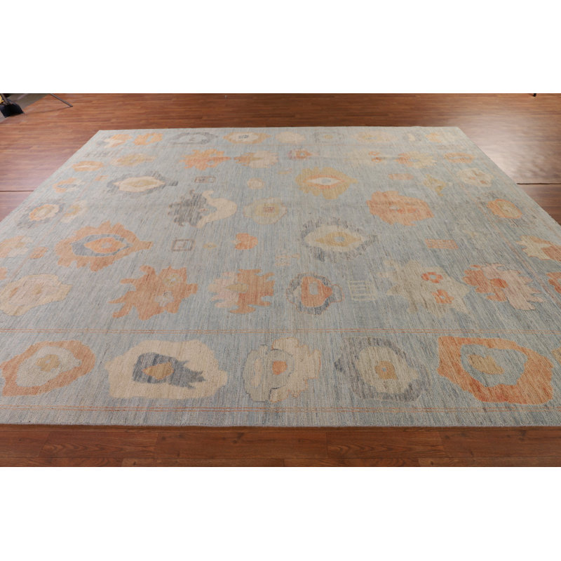Vegetable Dye Blue Oushak Turkish Area Rug
