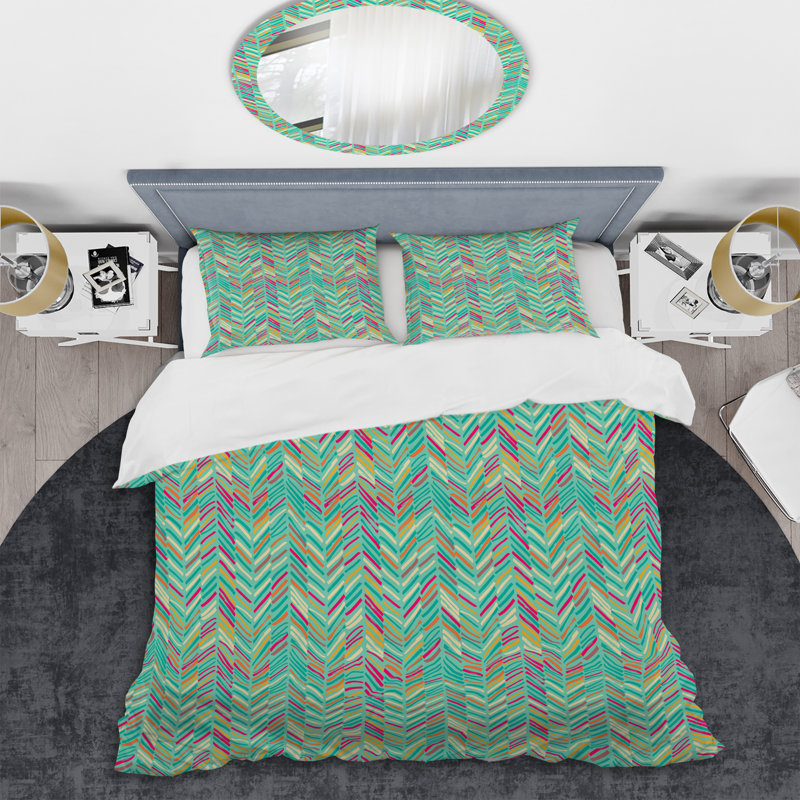 Green Scribble - Abstract Duvet Cover Set - Microfiber Polyester, Full/Double Duvet Cover + 2 Standard Shams