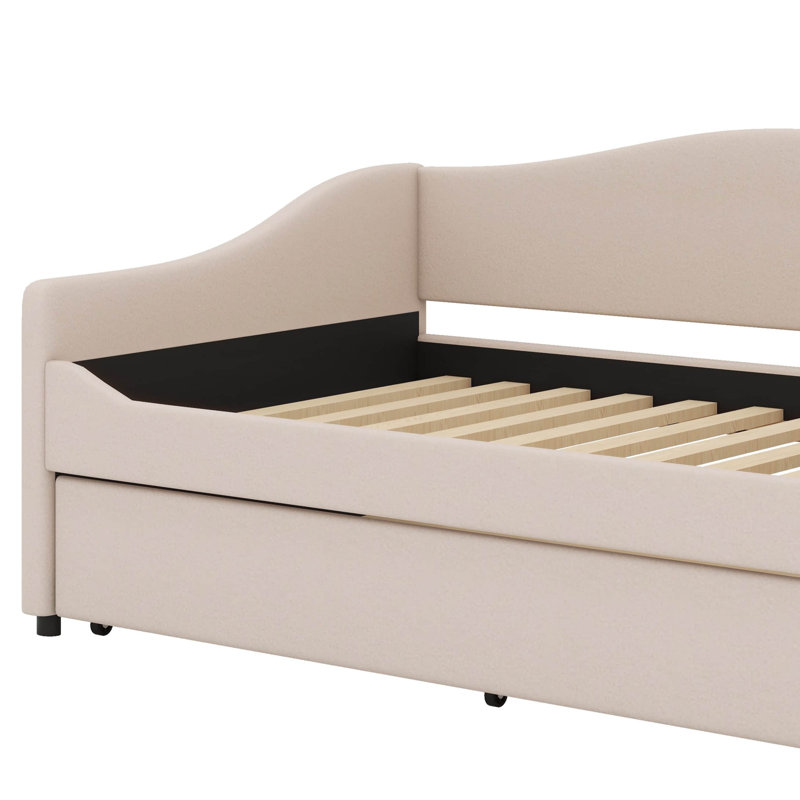 Lit de jour Teddy avec éclairage intégré et tablettes coulissantes, Beige, Lit simple