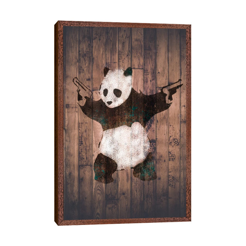 Panda With Guns - Print on Canvas, Brown Floater Framed, 66.04 cm H x 45.72 cm W