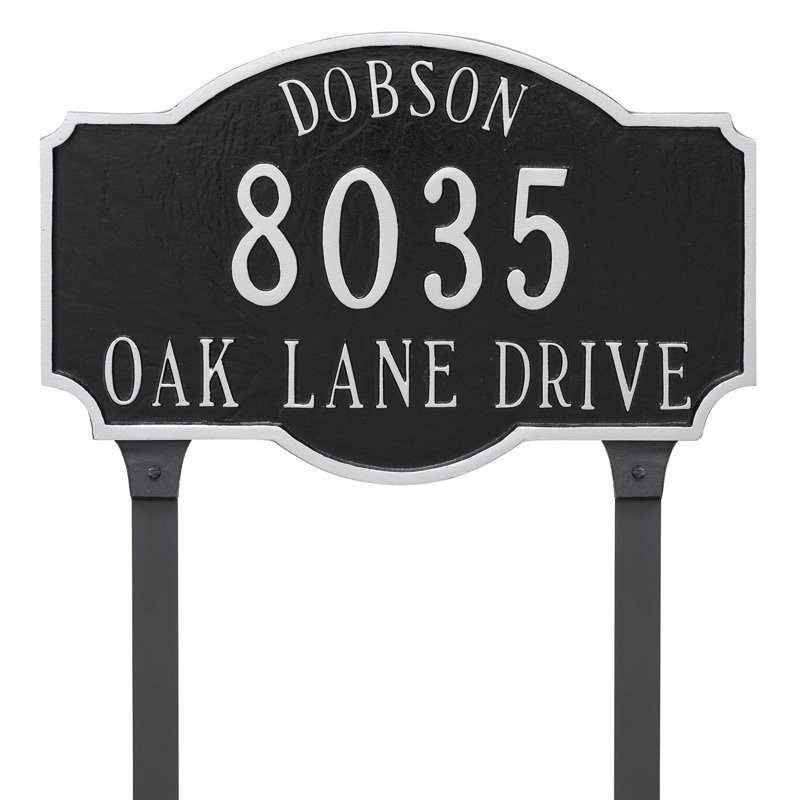 Plaque d'adresse pour pelouse sur 3 lignes, Noir/blanc, Oui