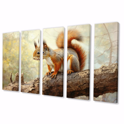 Lively Squirrel II - Animals Canvas Wall Art - 5 Equal Panels