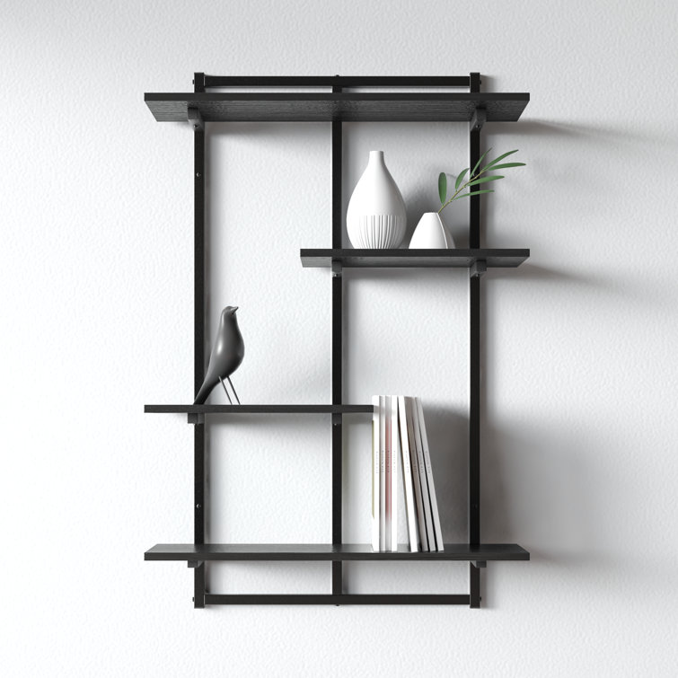Black/Natural Small Vertical Floating Wall Shelf