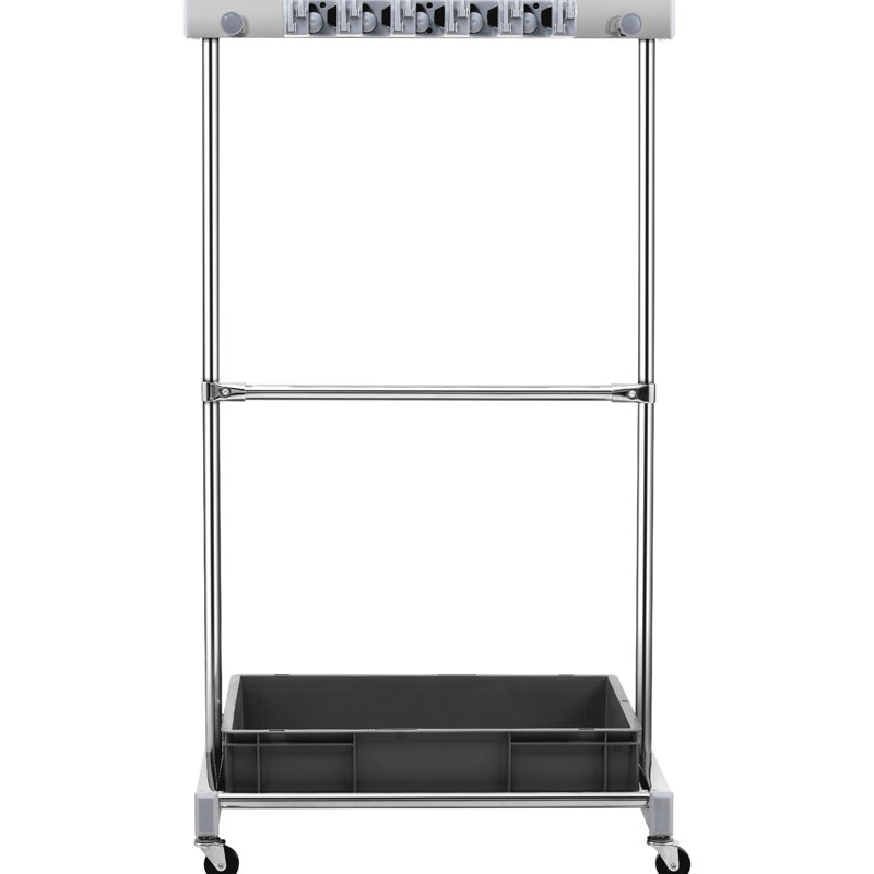 Support à outils de jardin, 10 fentes pour balai, vadrouille, organisateur de jardin avec 24 crochets fixes et 4 roues pivotantes, organisateur de tour gris de qualité industrielle, outils, crochets de rangement pour roues de rangement de garage, acier inoxydable