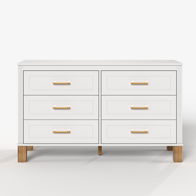 Commode double 6 tiroirs pour chambre à coucher, Blanc