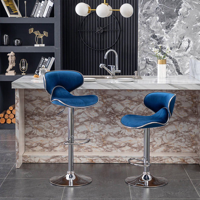 Tabouret de bar pivotant rembourré en velours, ensemble de 2, Bleu