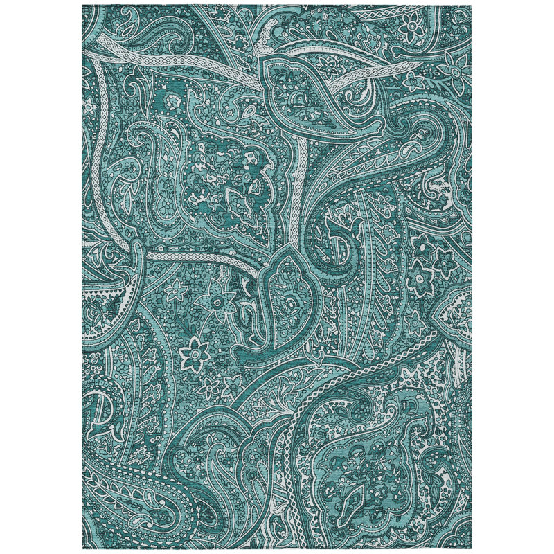 Tapis bleu sarcelle lavable à motif turquoise et ivoire 5 pi x 8 pi