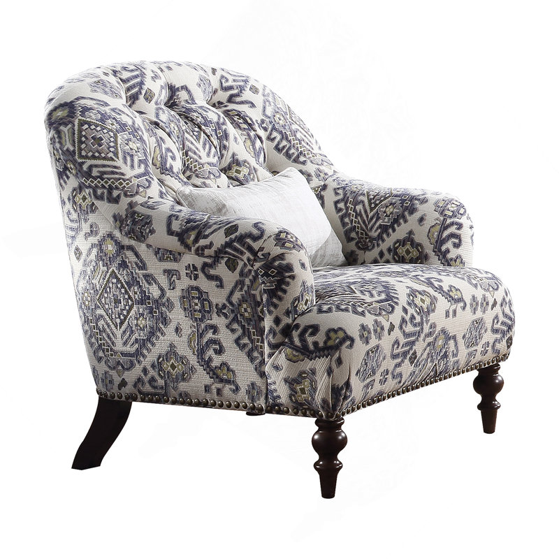Chaise confortable en tissu à motif avec coussin, rembourrage en duvet et en mousse pour une expérience de détente