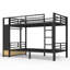 Lit superposé simple TG au-dessus de simple TG pour ados avec tablettes de rangement, tiroirs et panneau perforé, noir