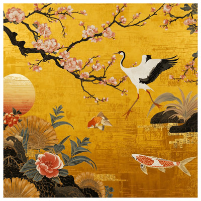 Cherry Blossom Crane Koi Comforter