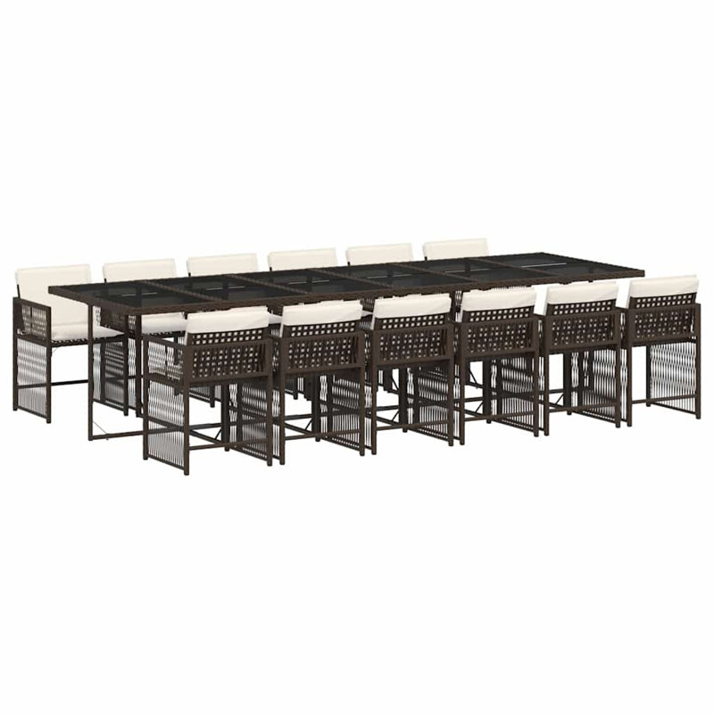 Patio Dining Set Table,, Cream White, 73cm H x 330cm W x 106cm D, Brown