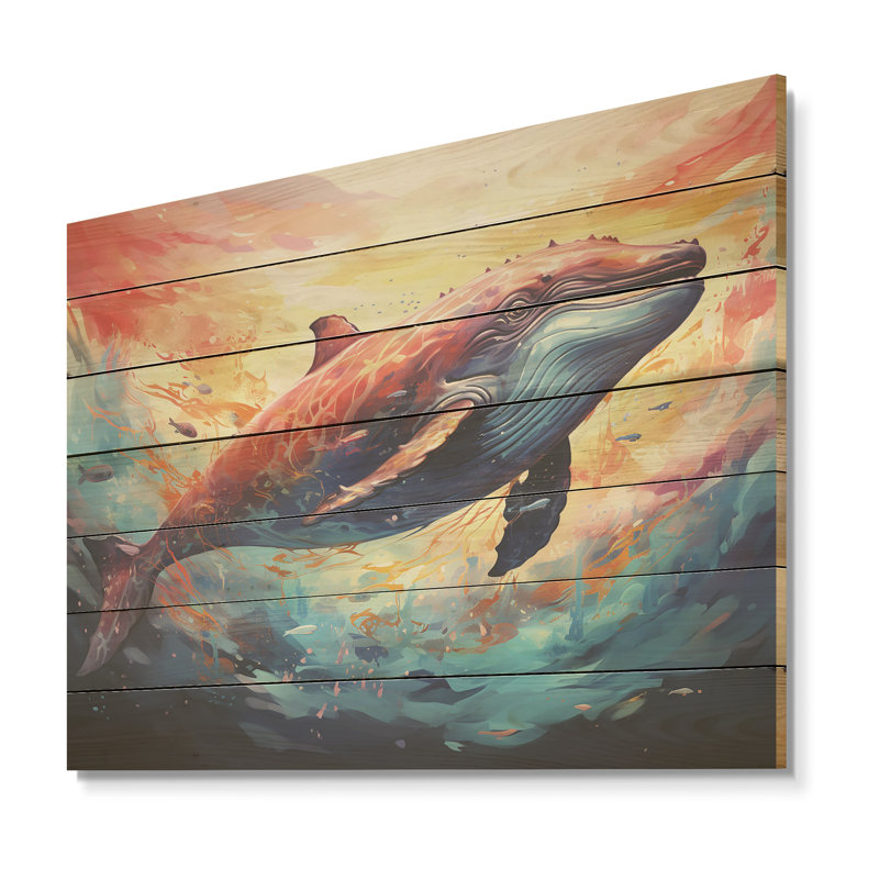 Blue majestueux dauphin à l'aquarelle - animaux dauphin sur bois, H 24 po x l 32 po x P 0,78 po