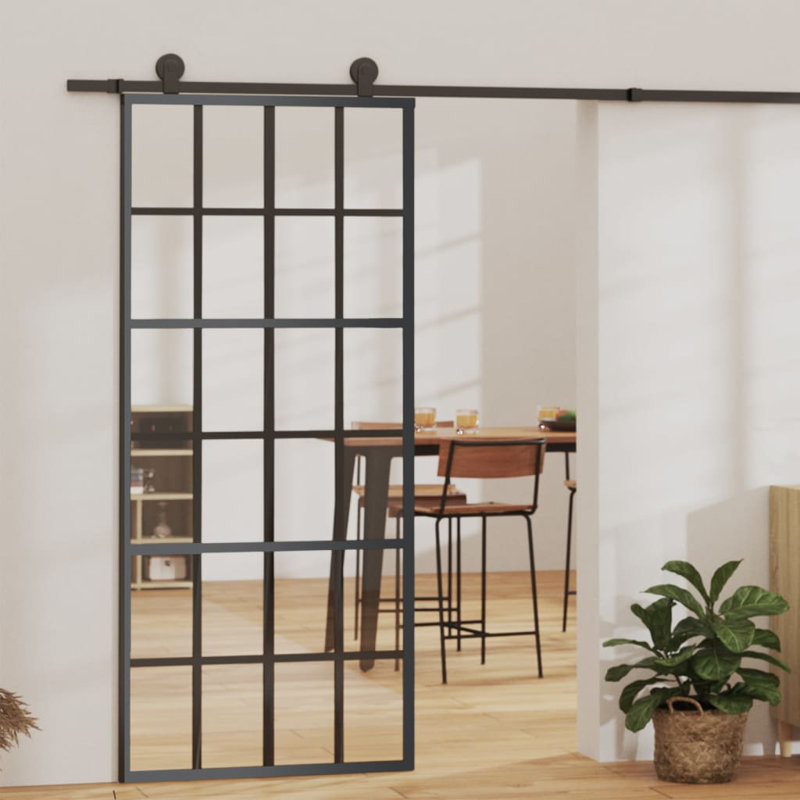 Borgia Sliding Door ESG Glass and Aluminium, 205cm H x 90cm W x 5cm D