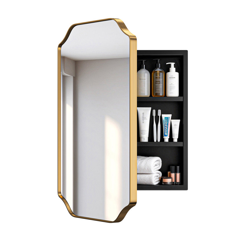 Pelaga Recessed Framed Metal Medicine Cabinet, Gold, 23.6"H x 15.8"W x 4.5"D