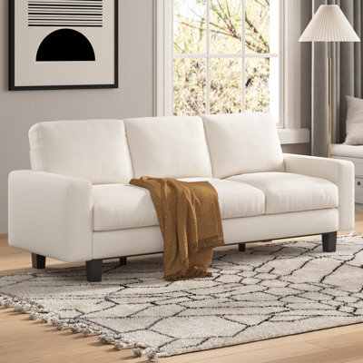 75" Modern  Linen 3 Seater Sofa with Deep Seat, Cream