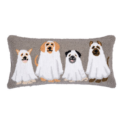 Ghost Dogs Halloween Hooked Throw Pillow