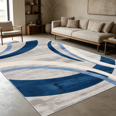 Tapis à motifs géométriques abstraits bleu marine et beige à motif géométrique en bois 1pc pour le salon, doux et confortable, convenant à toutes les saisons, facile à entretenir, lavable à la machine, sous-table ferme convenant à la salle à ma