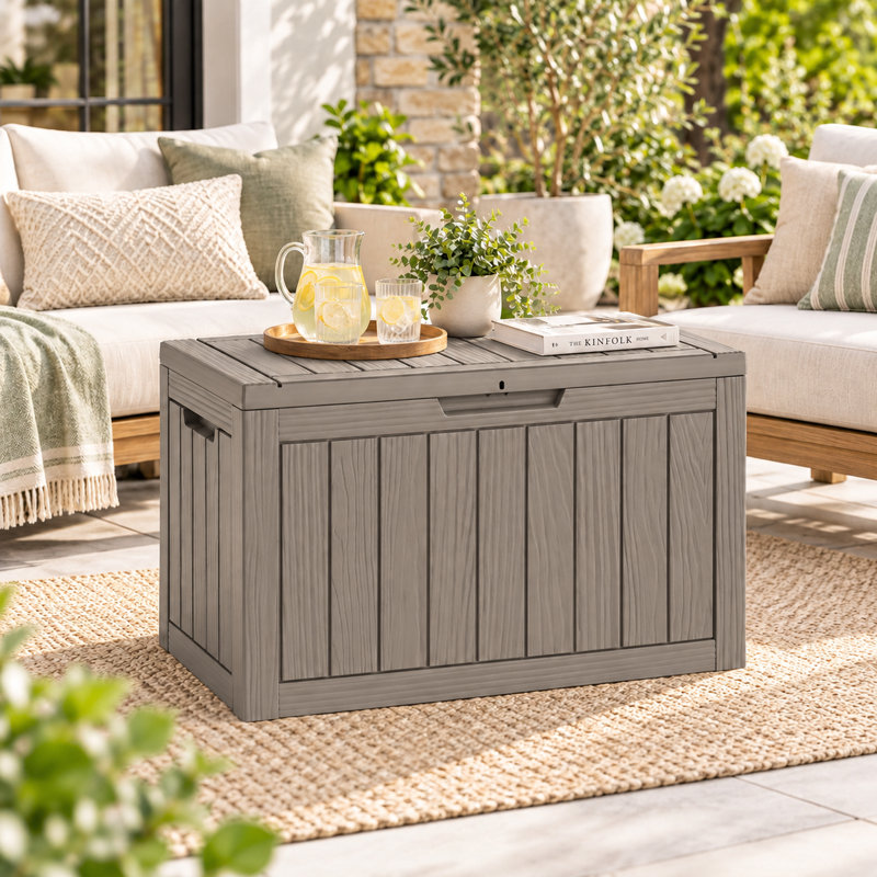 Boîte de livraison verrouillable de 55 gallons pour l'extérieur, coffre de rangement extérieur en résine résistant aux intempéries avec couvercle pour porche, porte d'entrée, patio et trottoir
