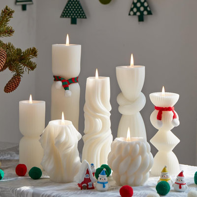 Paquet de 7 bougies pilier - Bougies côtelées faites à la main en cire de soja pour la décoration intérieure, cadeau de pendaison de crémaillère, décoration de table et de table - Ensemble de bougies esthétiques modernes (noir)