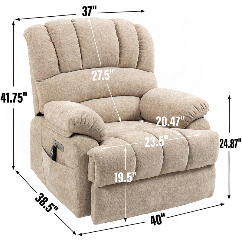 Fauteuil inclinable électrique en chenille de 23 po de large et à dossier haut avec massage par vibration 8 points et chauffage lombaire