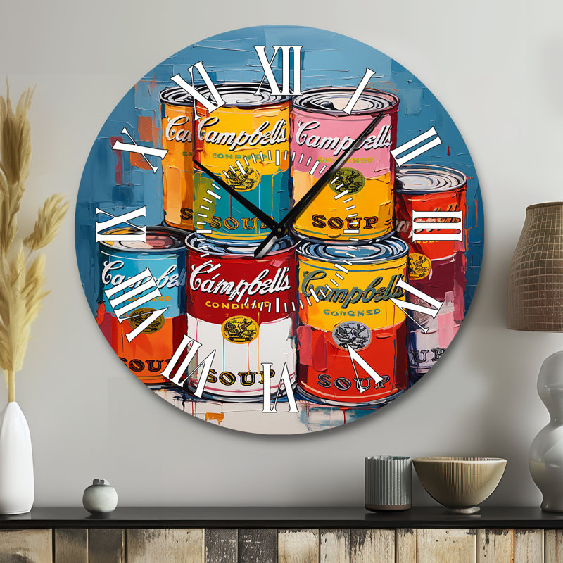 Pop Art Campbells Soup I - Horloge murale moderne à face blanche, Grand