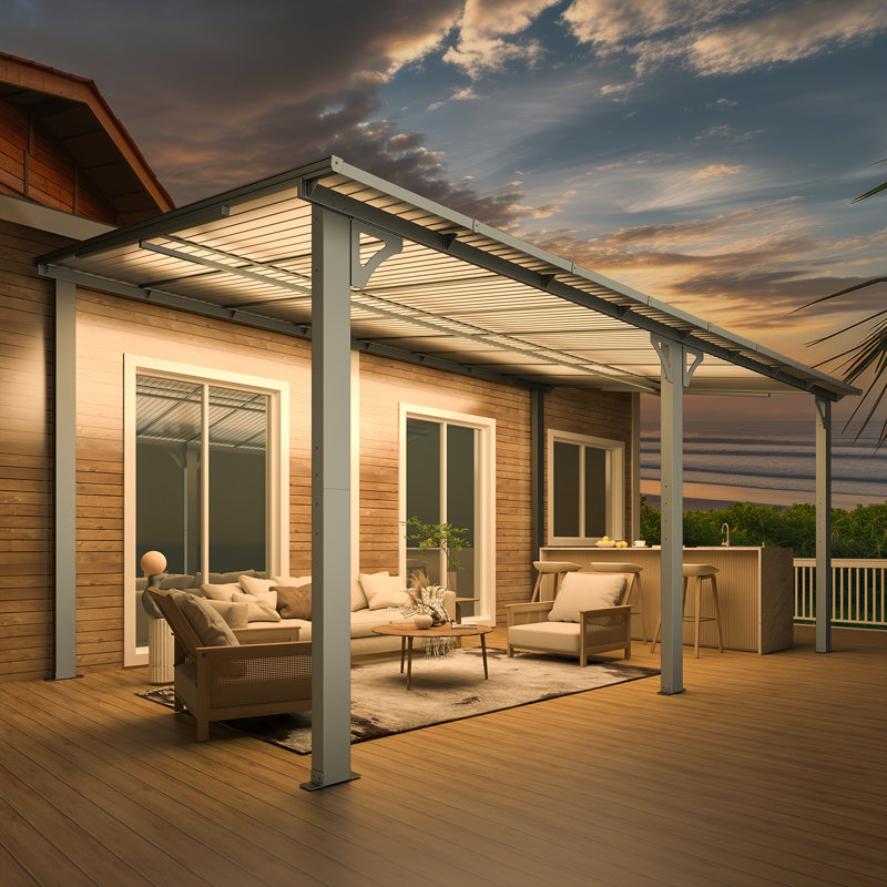 Pergola en aluminium avec auvent, Noir, 16 pi x 10 pi