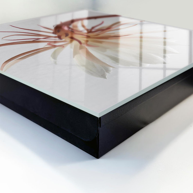 Decorative key box for wall, Opens to the left, 30x30x5, Black, A delicate flower in subtle shades, 