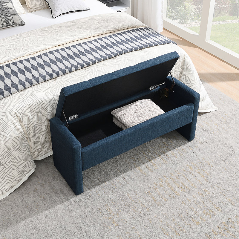 Banc de lit moderne avec rangement rembourré, Navy Blue, Navy Blue