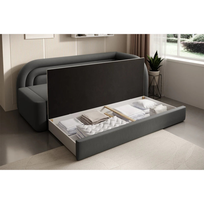 Canapé-lit coffre Fabillo - Beige, Beige, Orienté vers le côté droit