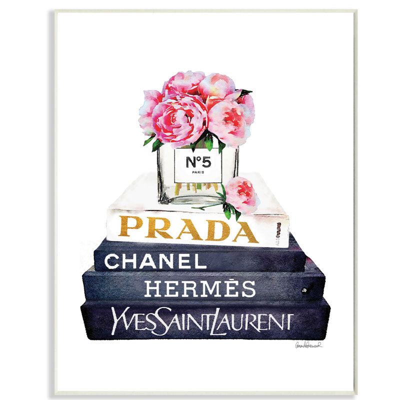 « styleing designer fleurs bookstack blue gold », peinture, Plaque en bois, H 19 po x l 13 po x P 0,5 po