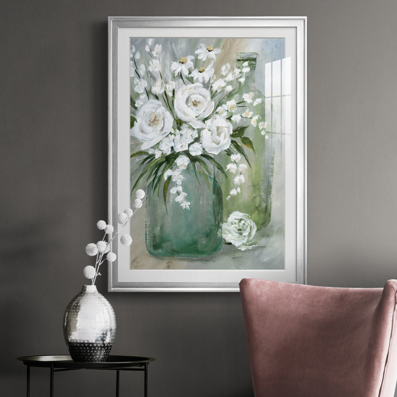 Après-midi rose - peinture sur toile encadrée, Argent, H 26,5 po x l 36,5 po x P 1,5 po