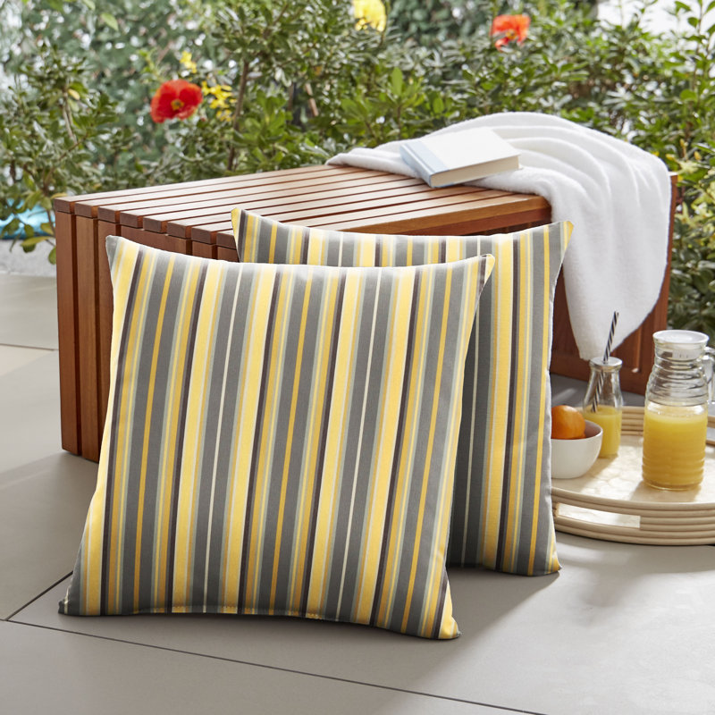 Stella Striped Outdoor Reversible Throw Pillow, 22" H x 22" W x 6" D, Yellow Gray