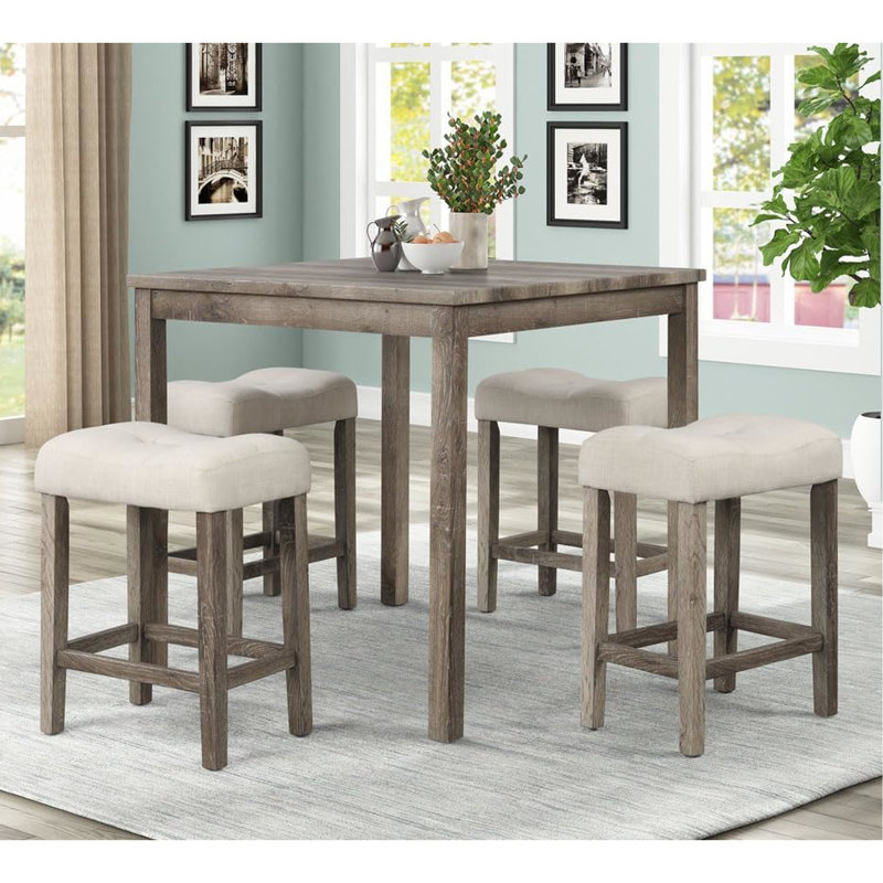 Table de salle à manger carrée en chêne 36 po et 4 tabourets à hauteur de comptoir 36 po, 5 pièces transitionnel, bois d'ingénierie, simple à assembler et confortable pour les adultes, assemblage