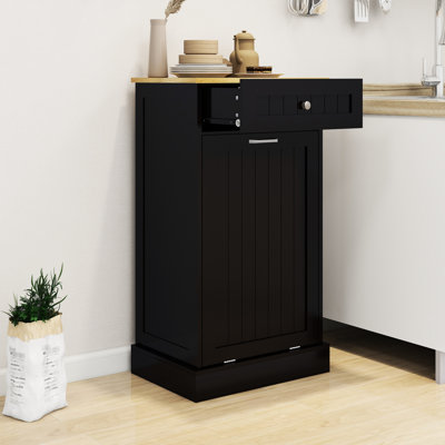 Armoire poubelle de cuisine enduite à un tiroir et noire, qui peut être intégrée avec un îlot, pré-percée pour un assemblage facile.