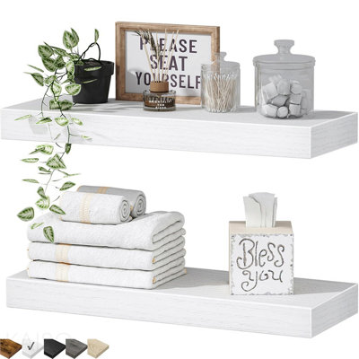 Bathroom Shelves Floating Shelves For Wall Shelf Over Toilet Small Wall Mounted Farmhouse Decor 16 Inch Set Of 2, White