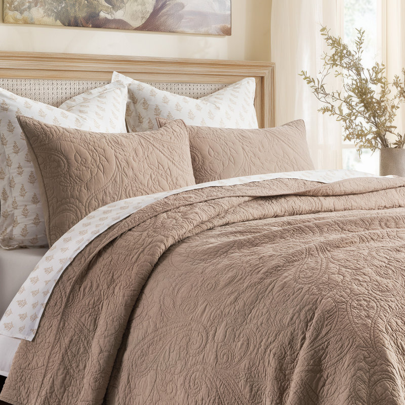 Paisley 100% Cotton Quilt Set 3 Pieces, Terracotta Clay, King Quilt + 2 King Shams