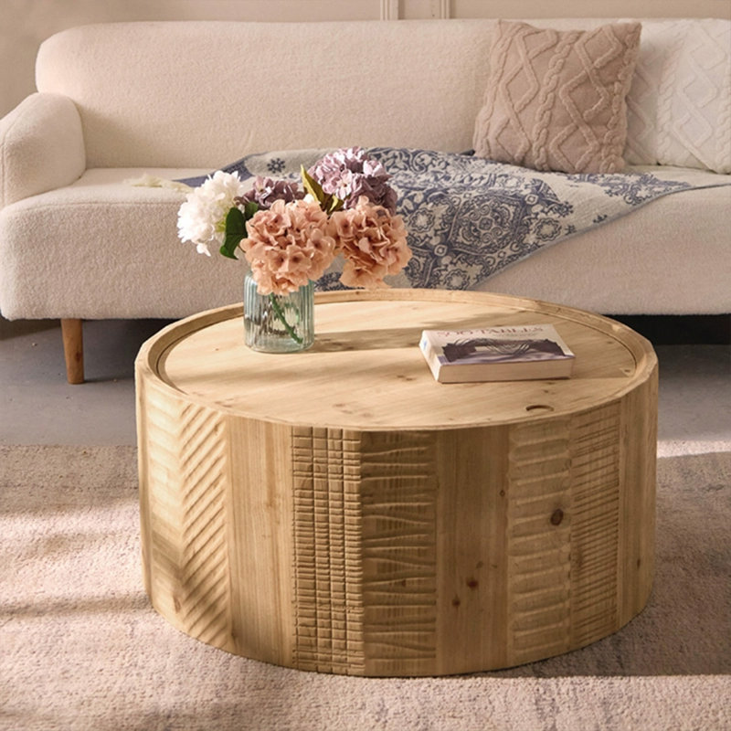 Retro Burlywood Solid Wood Round Coffee Table