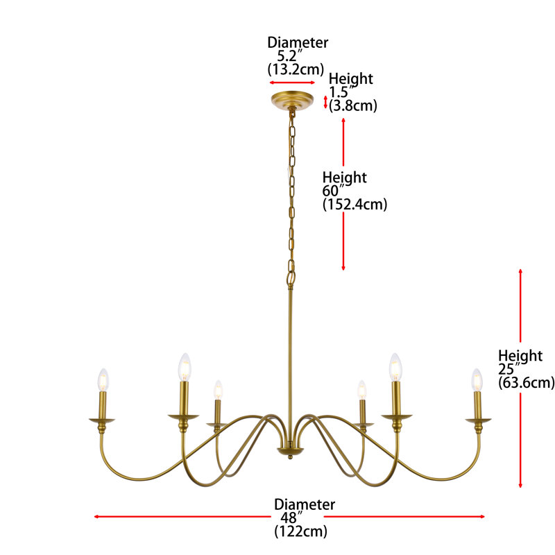 Ableton Iron 6-Light Chandelier, Laiton, H 25 po x l 48 po x P 48 po