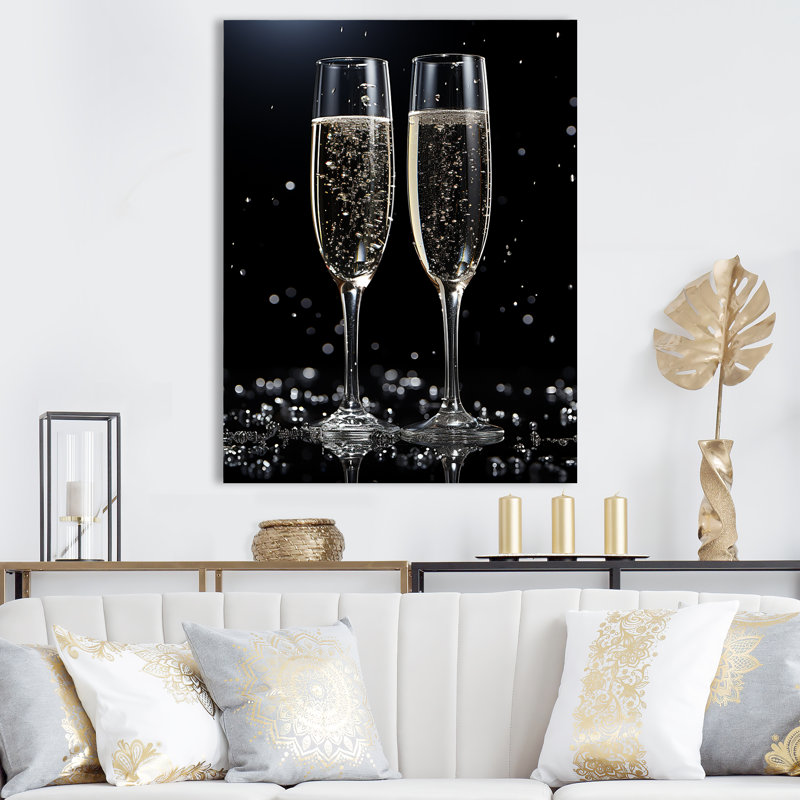 Verre noir et blanc Essence I - Champagne, art mural, Toile tendue, H 32 po x l 24 po x P 1 po