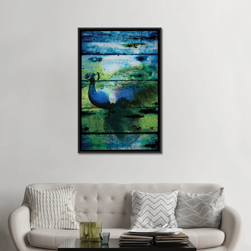 Paon I, impression sur toile tendue, H 48 po x l 32 po x P 1,5 po, Toile avec cadre noir, Pas de tapis