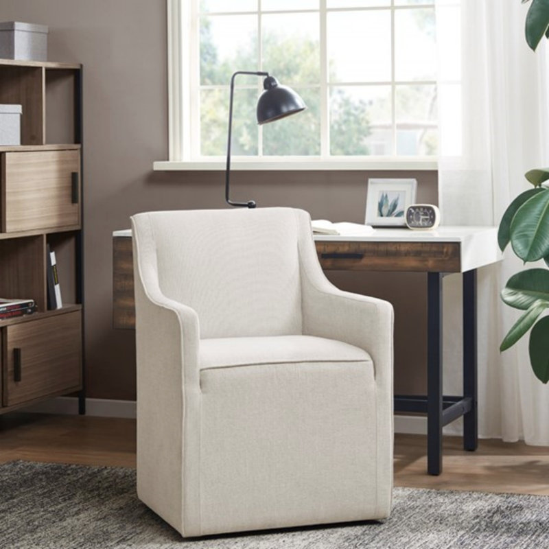 Vanderhoof Wide Armchair with Casters, Cream Polyester