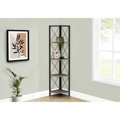 Contemporary 4 Tier Bookcase With - Taupe & Metal Stylish For Office Bedroom