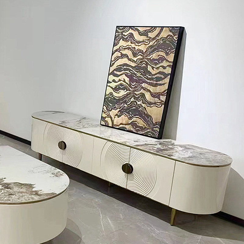 Simple and light luxury rock slate TV stand, Cream, 22.44" H x 78.74" L x 15.75" W