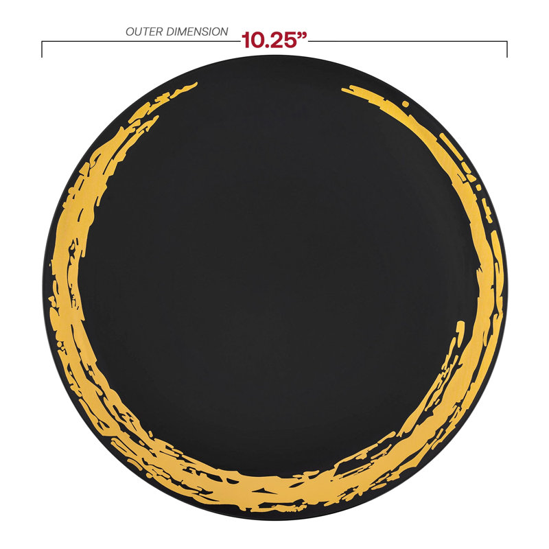 Service de vaisselle jetable ronde en plastique noir et or « Clair de lune » - 120 services