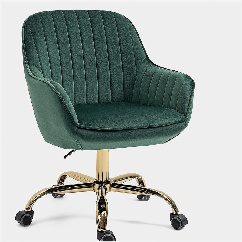 Chaise de bureau pivotante en velours vert à 360 °, dossier haut, chaise de bureau réglable à base dorée