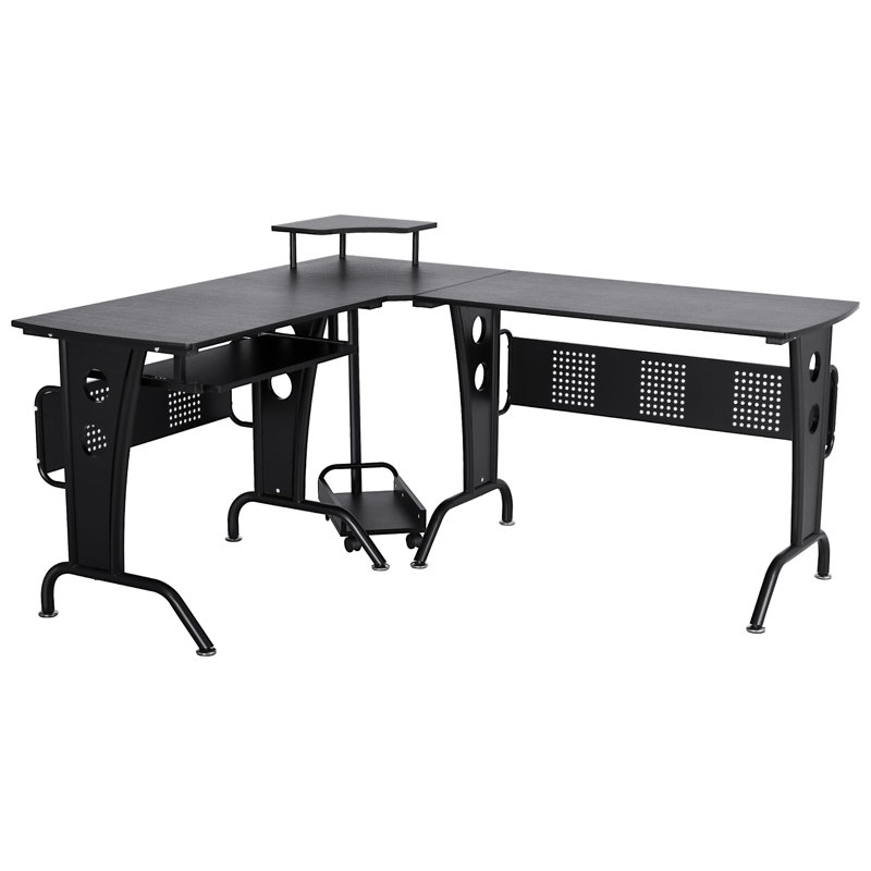 Dinges L-Shaped Computer Desk, Black, Black