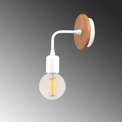 Modern Wall Lamp with Metal Body & Wooden Base, 3.9 x 3.9 x 5.1 inches | E27 Socket, Max 40W | Elegant White Design, IP20 Rated | Perfect for Home Decor & Ambient Lighting in Living Room & Bedroom