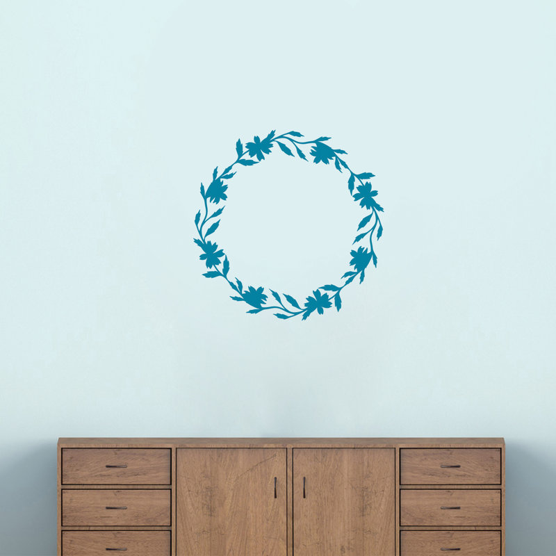 Décalcomanie murale couronne florale Talmadge, Bleu sarcelle